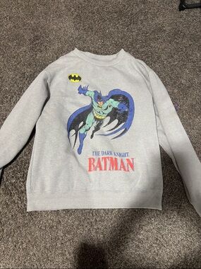 Batman Light Gray Crewneck Sweater with Multicolor Batman Graphic